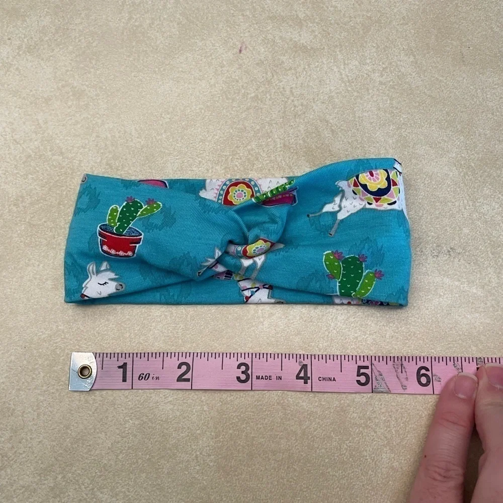 Toddler Girls Blue White Llama Print Handmade Knot Headband NWOT
